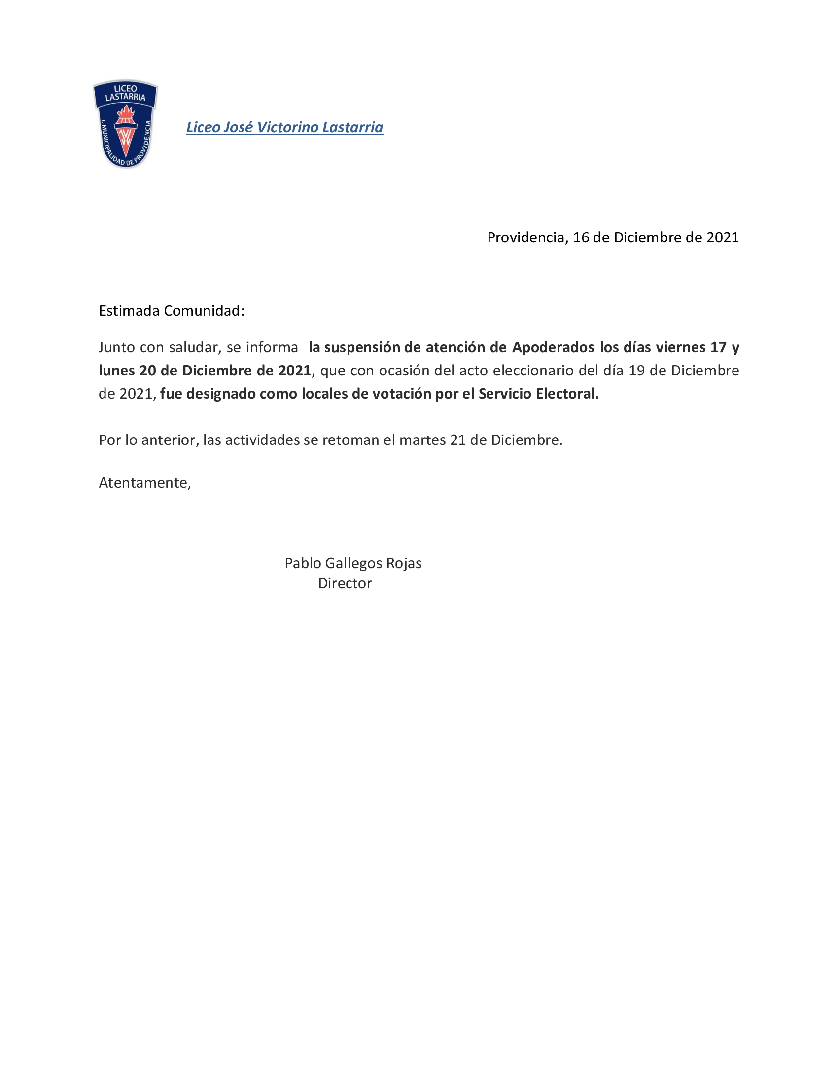 Comunicado Elecciones Diciembre elecciones