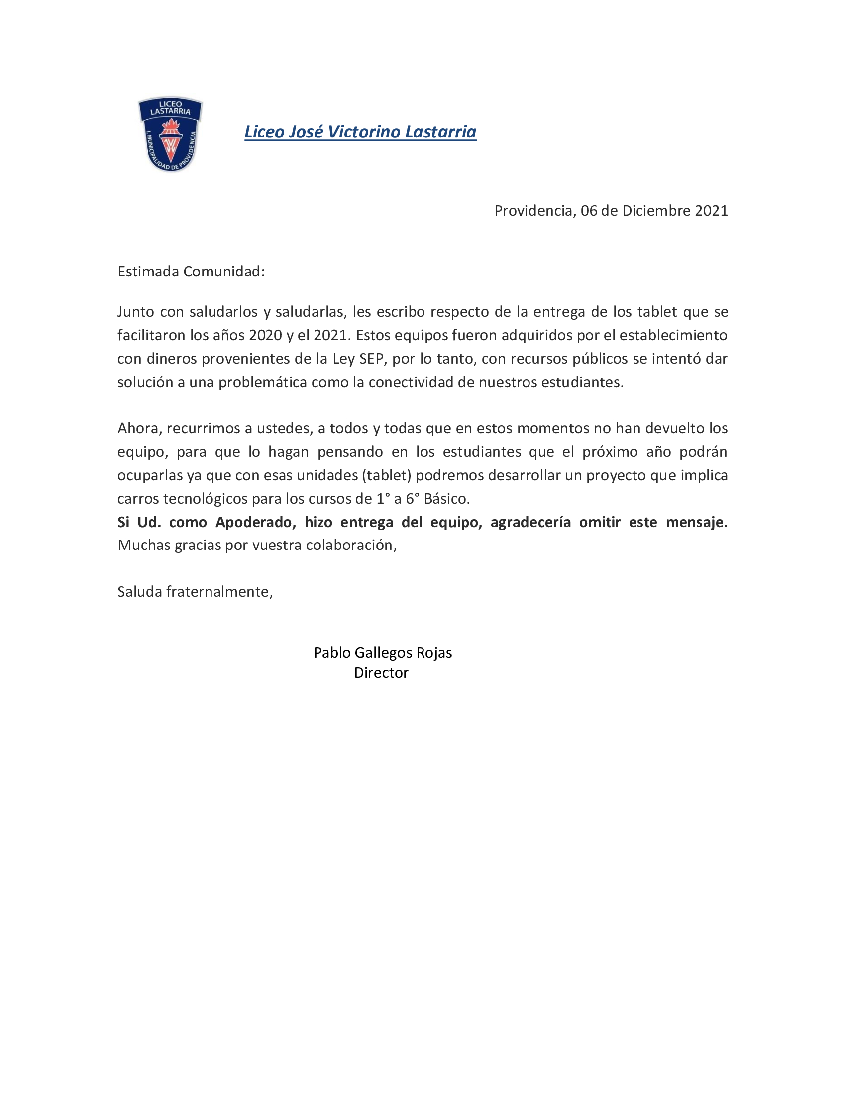 Comunicado Tablet