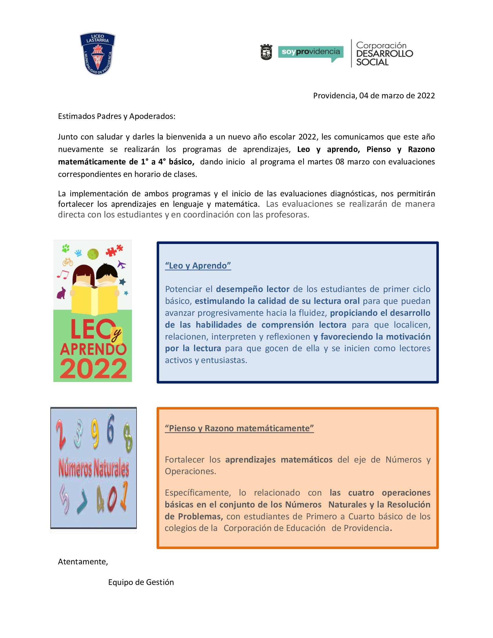 Comunicado Programas Matemtica y Lectura