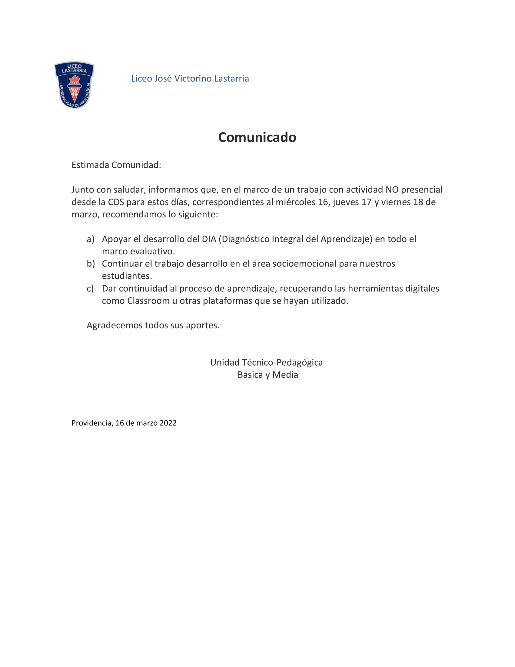 Comunicado UTP 1
